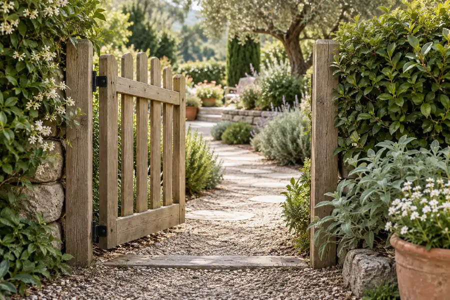 Puerta abierta de un jardín